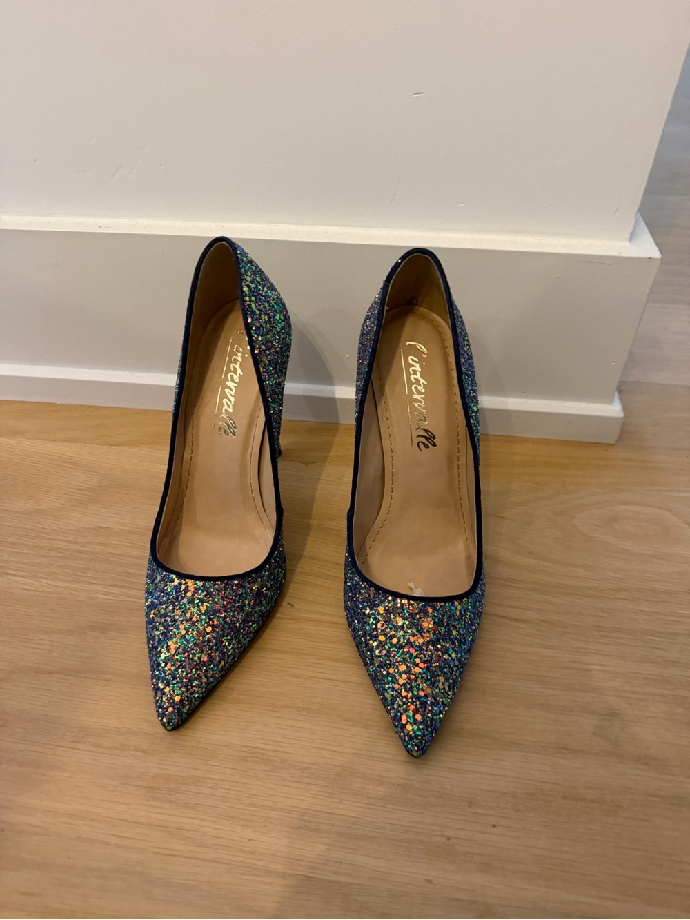 Multicolor Glitter Pointed-Toe Pumps